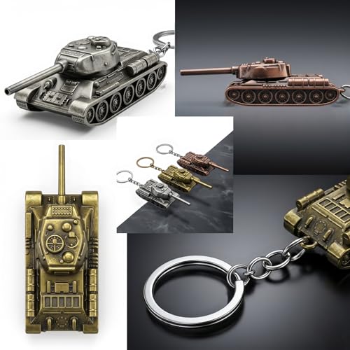 Image of Metal Keychain Tank for Men & Boys Keyring | Military Army Tank Keyring with Rotating Turret - Silver, Bronze & Antique Gold