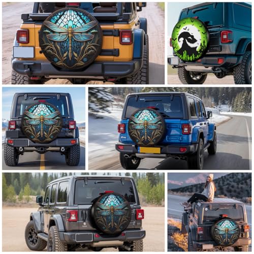 Image of GENANY Blue Dragonfly PVC Spare Tire Cover, Waterproof RV Trailer Camper Wheel Cover, Size 14 Fits 24-27 Inch Tires