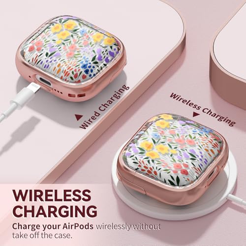 Image of Inesore for AirPods 4 Case Cover 2024 with Lock- Seven Color Flower | Two-Piece Design,with Gold Keychain & Cleaning Pen,Support Wireless Charging,Cute Luxury Case for Women Girly