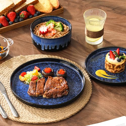 Image of vancasso Starry Plates and Bowls Sets,12 Pieces Blue Dinnerware Sets for Kitchen,Modern Stoneware Dishes Set for 4,Dishwasher and Microwave Safe
