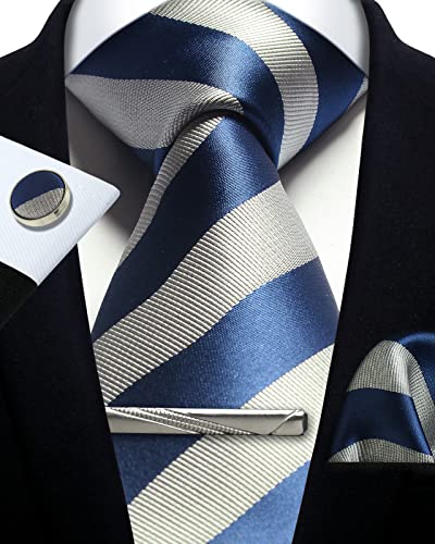 Image of Striped Plaid Polka Dot Mens Tie Formal Necktie Pocket Squares Ties Clips Cufflinks Classic for Men Set