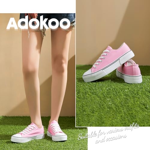 Image of Adokoo Canvas Tennis Shoes for Women Low Top Casual White Black Sneakers for Women Lace Up Fashion Comfortable Walking Shoes