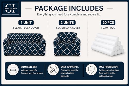 Image of Gifts Island Sofa Cover 3 Seater and 2 Seater Fully Covered Universal 5 Seater Sofa Cover Non-Slip Sticky Elastic Stretchable Sofa Set Slipcover Protector for (3+1+1 Seater) (Peacock Grill)