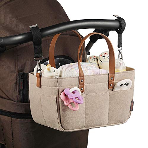 Neckip Baby Caddy Nappy Organiser Bag Storage Bin with Handles and Changeable Compartments, Khaki - Image 4