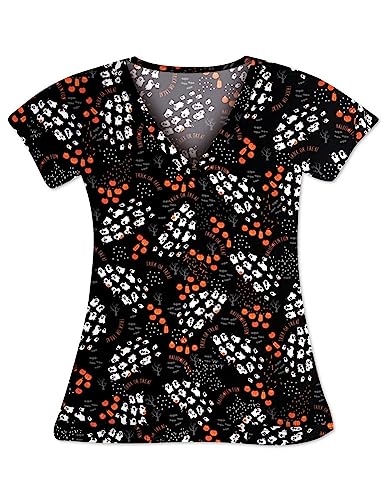 Women's Halloween Scrub Shirt (as1, Alpha, 2X, Regular, Regular, Boo Buds)