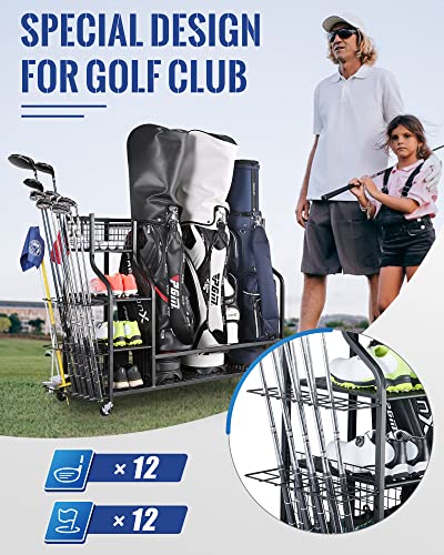 Image of Mythinglogic 3 Golf Bags Storage Organizer-Extra Large Size Fits 3 Full Size Golf Bags,Heavy-Duty Storage Bench for Garage