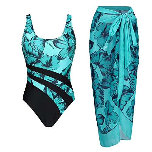 Bragas de Bikini Mujer Bikini Asimetrico Mujer Conjunto de Traje Baño Falda Playa con Estampado Retro para Pecho Grande Bañador Bandeau (Sky Blue L)