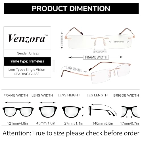 Image of Rimless Reading Glasses for Men & Women | Lightweight Frame with Scratch Resistant Single Vision Lens | Comfortable Soft Silicone nose pads | Suitable for All Face Types