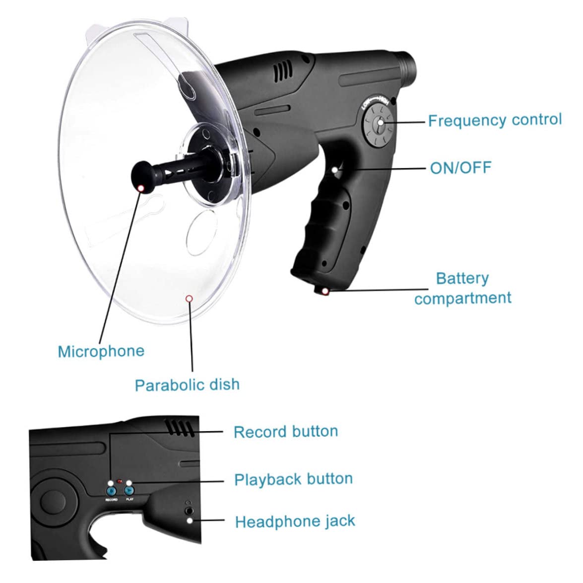 Dispositivo di ascolto parabolico 8X Microfono parabolico Monoculare HD Birds Watching e ascolto Dispositivo amplificatore audio per registrazione di uccelli Osservazione, parabola