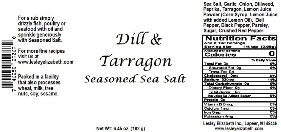 Image of Lesley Elizabeth Dill & Tarragon Seasoned Sea Salt - Gourmet Herb & All-Natural Sea Salt Blend for Fish, Poultry, Seafood & Vegetables | All-Purpose Cooking & Grill Seasoning