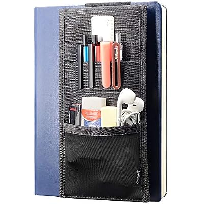 Adjustable Elastic Band Pen Holder, Velcro Pencil Holder, Pen Sleeve Case for Hard Cover Journals, Planners, Notebooks, Books, Binders, Fits Regular & Large Notebooks, Accessory Pocket, Detachable.