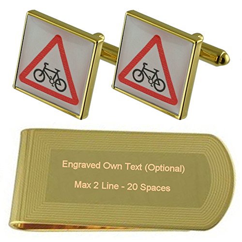 Gemelos de Bicicleta Tono Oro y Pisabilletes con Grabado Set de Regalo Elegante para Hombre