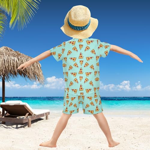 Image of visesunny Funny Boy's 2 Pieces Shirt and Short Set Casual Shirts Short Sleeve Beach Shorts Summer Outfits for 3-10 Years Kids