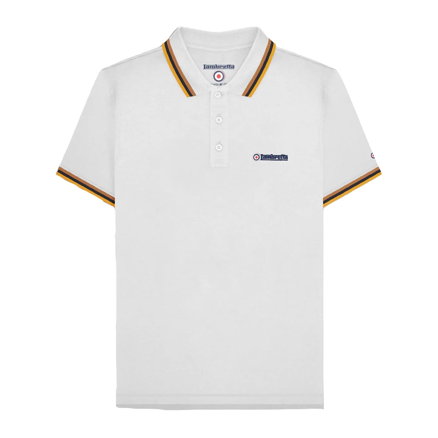Lambretta Mens Triple Tipped Polo Shirt - White (Tobacco/Navy/Gold - 4XL