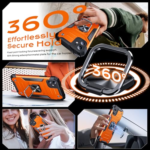 Image of Anqrp Heavy Duty Case for iPhone 11 Case with Enhanced Ring Holder Grip Stand, Military Grade Shockproof Rugged Drop Protective Silicone Hard Slim iPhone 11 Phone Case Cover,Orange