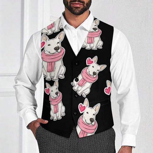 English Bull Terrier Dog With Scarf Men's Formal Suit Vest for Business Formal Or Casual Dress Waistcoat Wedding2