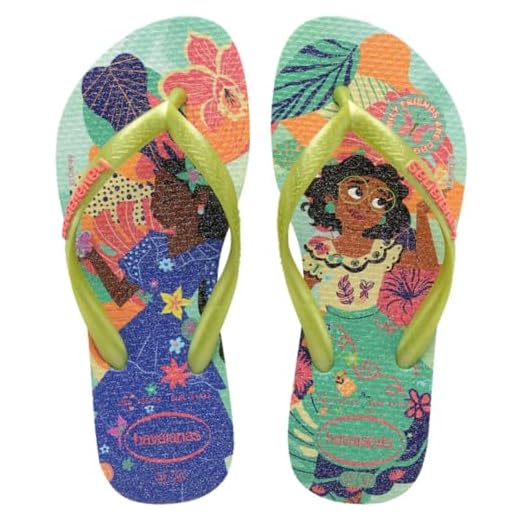 Chinelo Infantil Havaianas Slim Princesas Disney Mirabel Menina (Verde, BR, Criança de 4 a 8 anos, Faixa Numérico, M, 23, 24)
