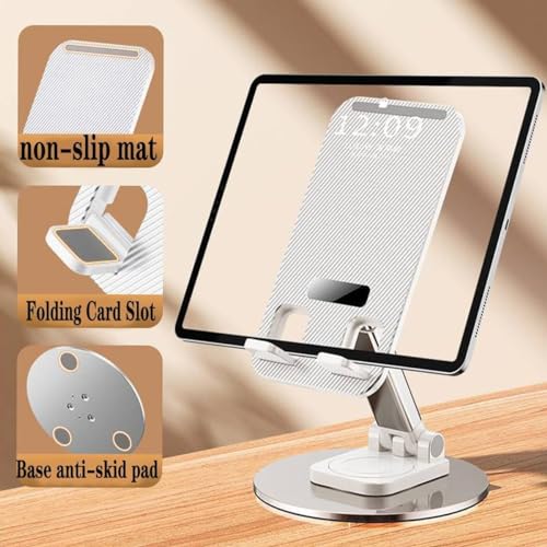 Image of WALLVIEW TECH Mobile Phone Stand 360 Rotation Height and Angle Adjustable Cell Phone Stand for Desk Office Foldable Desktop Phone Holder for Smartphone 4-10'' Tablet Holder(White) (White)