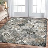 Lahome Moroccan Washable Area Rug 6x9, Ultra-Thin Large Living Room Rugs for Bedroom, Oriental Trellis Distressed Non Shedding Throw Carpet for Dining Room Office, Grey