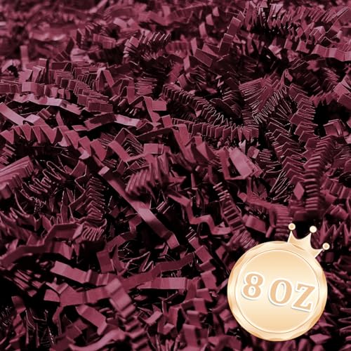 Image of Zankubom 1 /2LB Burgundy Crinkle Cut Paper Shred Filler Great for Gift Wrapping, Burgundy Basket Fillers, Birthday, Gift Wrapping, Anniversary, Valentine's Day Christmas Party Decor Filling Supplies