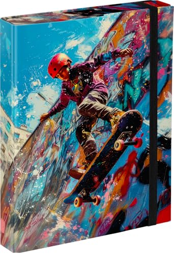 Baagl Heftbox für Schulranzen - Heftmappe A5 für Kinder mit Gummiband und Innenklappen - Sammelmappe, Sammelbox mit Gummizug für Jungen (Skatepark)