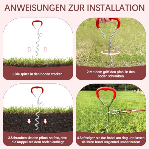 Anlegepflock mit Leine, Anlegepflöcke für Camping Hund, Hundehofpfahl mit Kabelbinder, 6m Hundekette für Camping, Hundetrainingsleinefür mittel Große Hunde