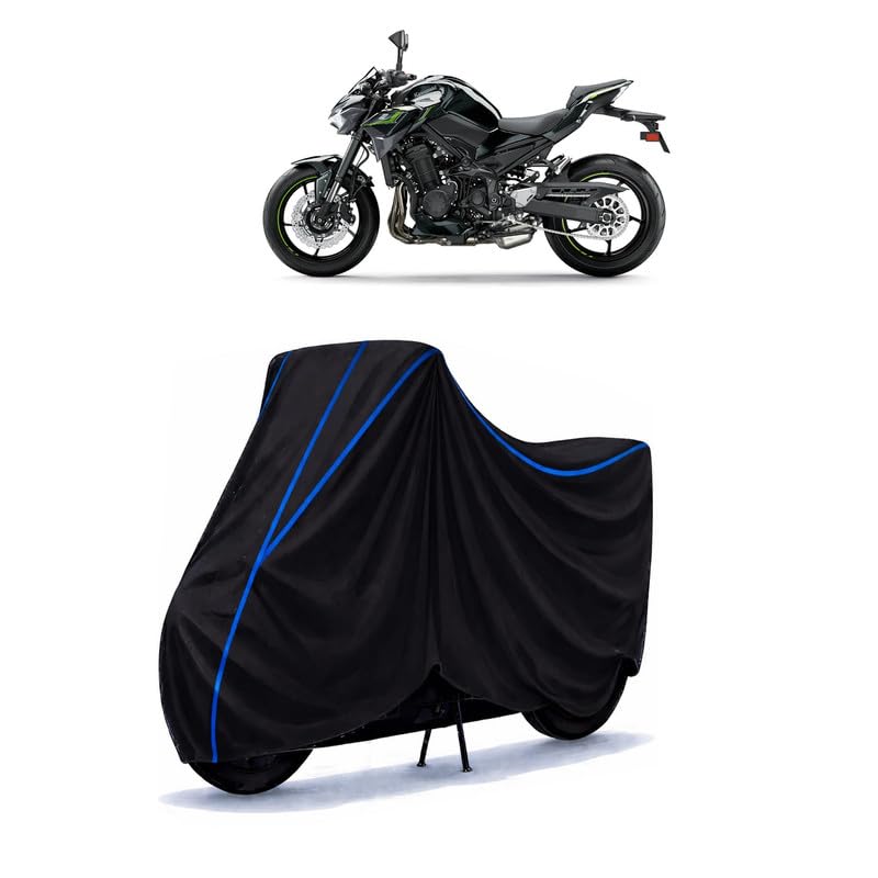 Image of Z 900 RS Cafe Racer Bike Cover Water Resistant Universal Motorcycle Rain | Heavy Duty UV Protection, Dust, Scratch Indoor Outdoor All Weather with Black Blue Piping Elastic