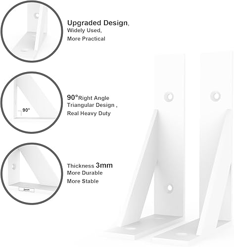 Miniatura 4 de Soportes de estante, soporte de estante blanco de 6 x 4 pulgadas, soporte de estante soportes de ángulo triangular de 90 para estantes, estante