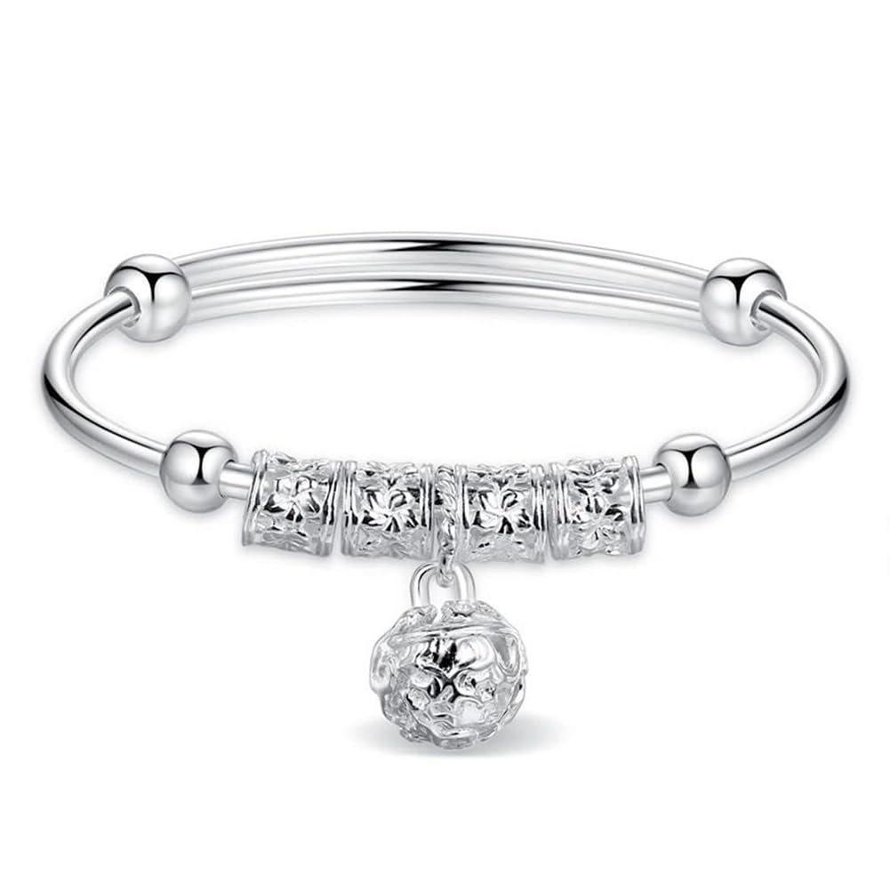 Generic Pulseras de plata de ley para mujer, pulsera de cuentas ajustable, brazalete con colgante de campana, joyería de regalo