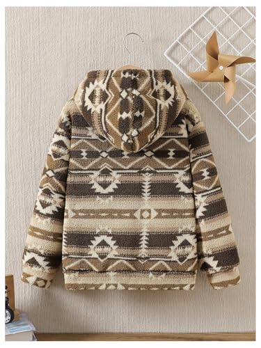 Boy's Geometric Fuzzy Hoodies Long Sleeve Thermal Hooded Neck Sweatshirts Pullovers2