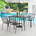 AECOJOY 5 Piece Outdoor Table and Chair, Patio Outdoor Dining Set with 1.73" Umbrella Hole, Patio Table and Chair Set of 4 for Garden,Bistro,Deck