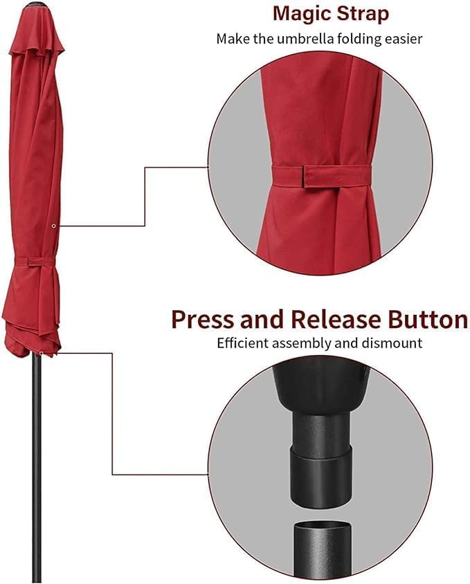 Simple Deluxe 9ft Outdoor Market Table Patio Umbrella with Button Tilt, Crank and 8 Sturdy Ribs for Garden, Deck, Lawn, Backyard & Pool, Red image 6