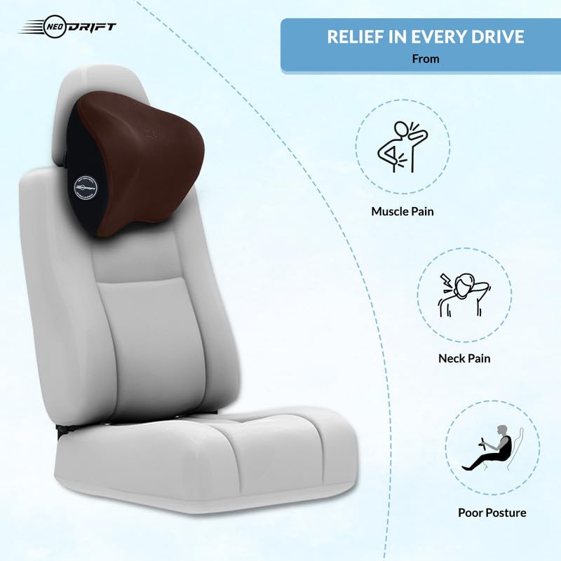 Image of Neodrift 'CurveNeck Pro' (Set of 2) | (Color - Brown) (Neck Rest Cushion Orthopedic Velvet Memory Foam Pillow for Neck, Head, Shoulder Support) Pain Relief for Car