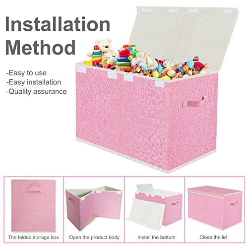 VERONLY Large Collapsible Toy Storage Box with Lid & Handles - Kids Organizer Chest for Toys, Clothes, Blankets (Pink, Nursery, Playroom, Bedroom)-24.5''×13''×16'' - Image 5