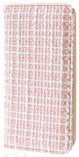[iPhone6/6s スマホ ケース] 手帳型 カードポケット スタンド機能 付き アイフォン カバー (ツイード／ピンク)