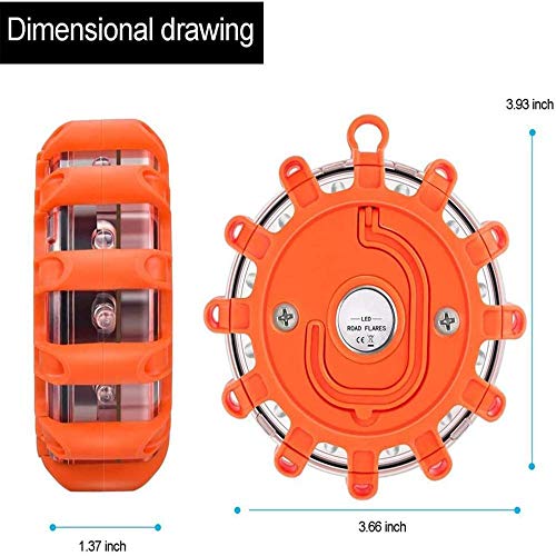 ZGHYBD 6PCS LED Road Flares Flashing Warning Light Emergency Disc Beacon with 9 Flash Modes,Magnetic Base and Hook Storage Bag Roadside Flashing Warning Lights for Car Truck Boats 6pcs