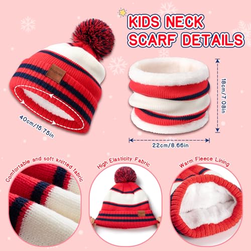 Image of Kids Winter Hat Gloves Scarf Set: Girls Boys Beanie Fleece Lined Ages 6-10