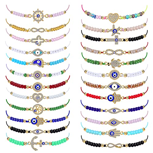 jxzdle Evil Eye Bracelets Adjustable Colorful Evil Eye Beaded Bracelets Mexican Boho Handmad Bracelets Good Luck Amulet Bangle for Women Girls Link Bracelets(24 Pcs )