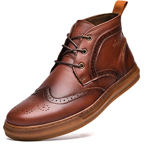 Image of Arkbird Men's Casual Leather Chukka Boots, Mid-Top Sneaker Boots for Men, Red Brown, Size 7