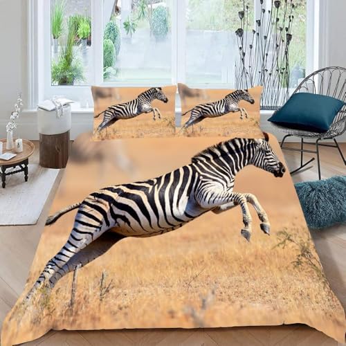 Funda Nordica Cama 80/90 Cebras Funda Nórdica Edredon Animales de Pastizales Fundas Nórdicas 135x200 Microfibra Suave Ropa de Cama con Cremallera y 2 Fundas de Almohada P.1142