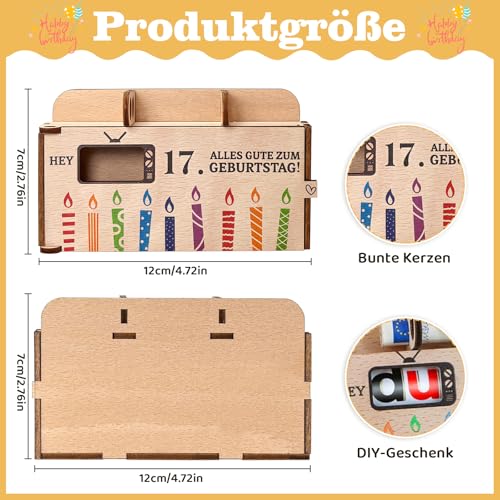 Hierein 17. Geldgeschenk Geburtstag, Geldgeschenke Verpackung Holz Duplo Schokoriegel Holz Geschenkbox, Personalisierte Geburtstagsgeschenk Geschenkideen zum 17 Geburtstag Junge Mädchen