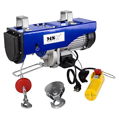 MSW Motor Technics Polipasto Elevador De Cable PROLIFTOR 1000 (Capacidad de tracción 990 kg, Motor de 1.600 W, Cable de acero de 12 m)