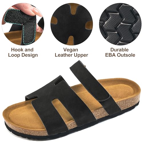 FUDYNMALC Womens Slides Sandals with Cork Footbed: Summer Beach Flat Shoes Adjustable Comfortable Dressy Walking Footwear 20254