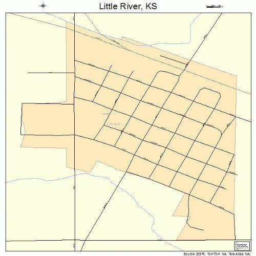 Large Street & Road Map of Little River, Kansas KS Printed poster