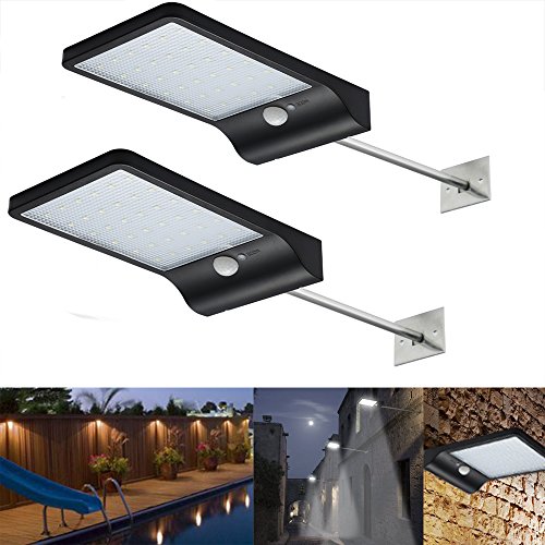 Lampe Solaire Anti-Pluie, 4 Mode Luminosité à Choix, 36 leds Appliqué Murale Extérieur Sécurité Eclairage pr Maison Jardin Chemin Terrace Patio etc (2 pcs)
