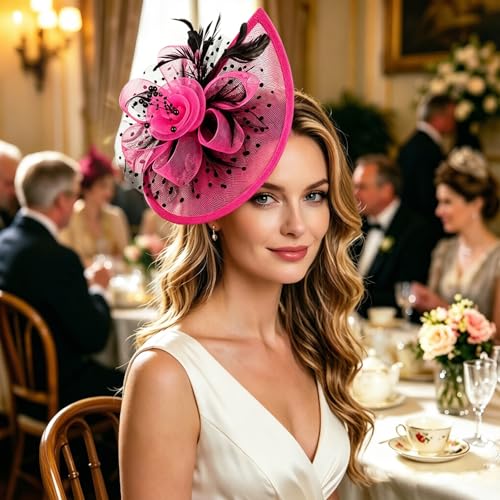 Image of DRESHOW Women Fascinator Hats Tea Party Hat Vintage Pillbox Hat Headband for Cocktail