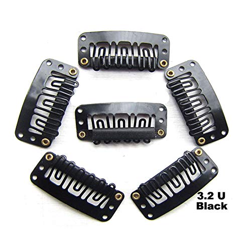 50Pcs Wig Clips 32Mm Snap Clips For Hair Extensions I Shape Hair Clips Tools 6 Teeth Black Color Hair Extension Clips 30 Assorted Sewing Needles And 2 Rolls Thread (Black) #TOP2