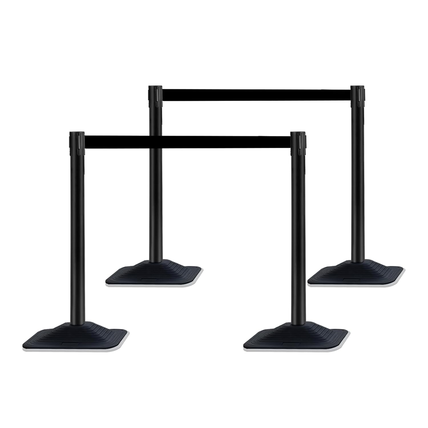 4 Pack Yellow Crowd Control Stanchion Set with 10FT Retractable Belt, Space-Saving Heavy Rectangular Base, Traffic Barrier Posts for Safety & Queue Management