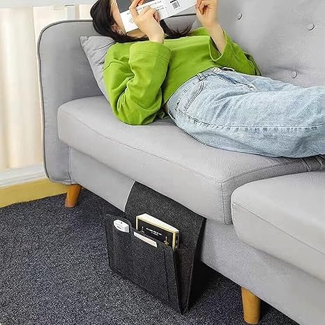 OTISTORES Bedside Pocket Caddy Bed Organizer Storage Inside with 5 Pockets and Charging Cable Hole for Organizing Tablet Pocket Hanging Storage Organizer Sofa Desk Hanging Organizer (Black) 3