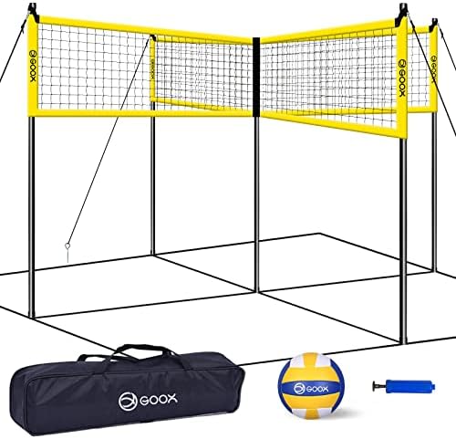 GOOX 4 Square Volleyball Net Game Set, 2023 Upgraded 4 Person Volleyball Net for Backyard Beach Lawn, Portable Four Square Volleyball Net for Adults & Youths with Carry Bag, Ball, 4 Way Volleyball Net